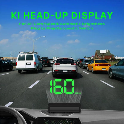 K1 GPS HUD Speedometer for Cars – Large MPH Display, Auto Brightness, USB Plug & Play, Green/White