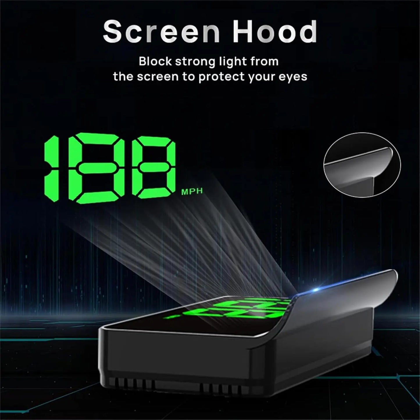 K1 GPS HUD Speedometer for Cars – Large MPH Display, Auto Brightness, USB Plug & Play, Green/White