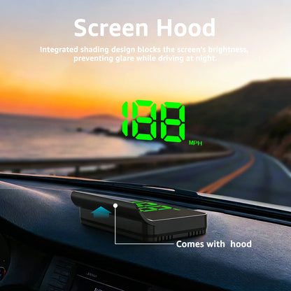 K1 GPS HUD Speedometer for Cars – Large MPH Display, Auto Brightness, USB Plug & Play, Green/White