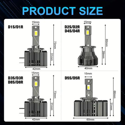 Newest LED Headlight Bulbs Luxlight Xenon lamps LED Headlights D1S D2S D4S D5S D8S D1R D2R D3R Turbo LED 35000LM Two-sided 3570 Chip 6000K Plug&Play,2pcs